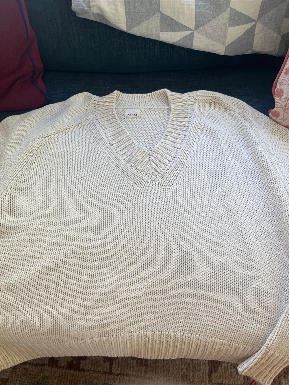 Babaa Cream V-Neck Cotton Sweater